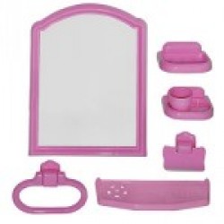 Набор для ванной комнаты М-201 (7пр.) с зеркалом, цвет розовый