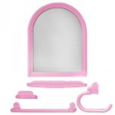 Набор для ванной комнаты ST-115 с зеркалом (розовый)