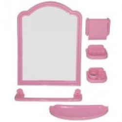 Набор для ванной комнаты М-204 (7пр.) с зеркалом, цвет розовый