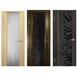Двери «АртДеко», Коллекция «ЭЛЕГАНТ»: Модель «Спациа-3», полотно остекленное (черное стекло), эвкалипт, сукупира, орех америк. терра, фуокко, 400-800 мм